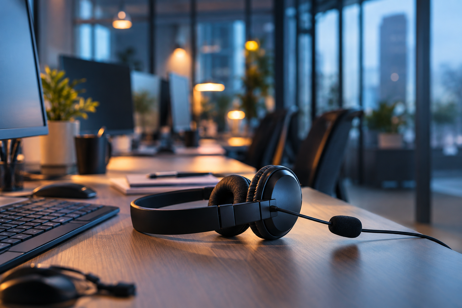 Headset and workstation in a contemporary contact center
